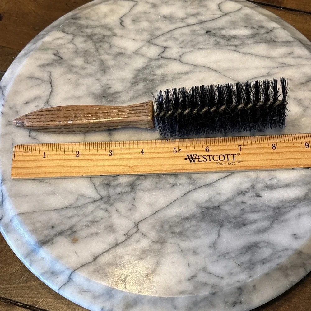 VTG Faux Wooden Wood Handle Black Bristles Wire Round‎ Blowout Hair Brush 8.5